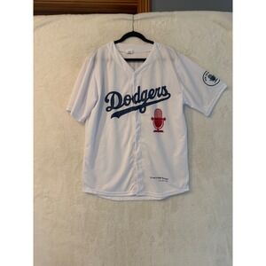 Los Angeles Dodgers Vin Scully Tribute Baseball Jersey Mens XL White Button Up